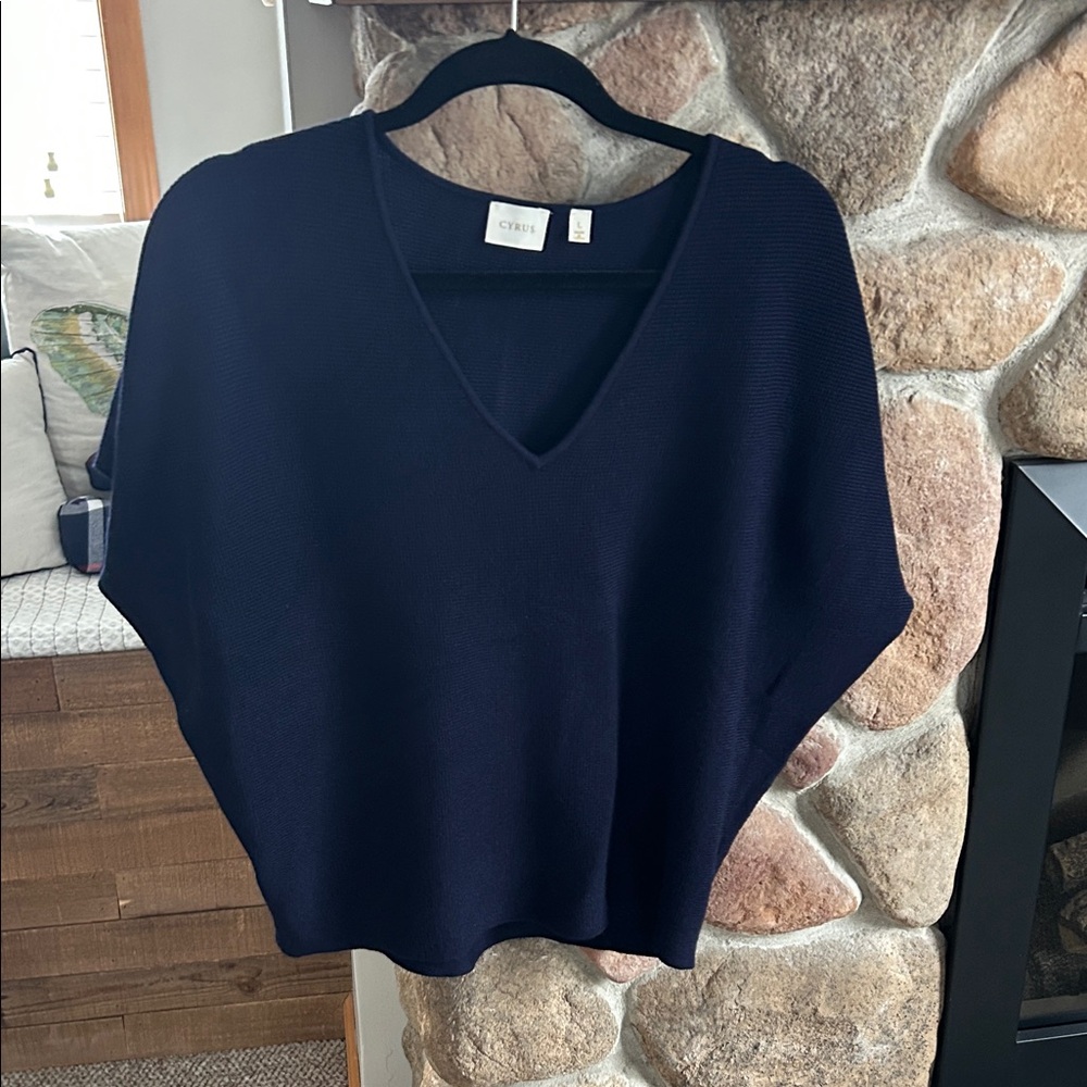 Cyrus Deep Blue V-Neck Poncho